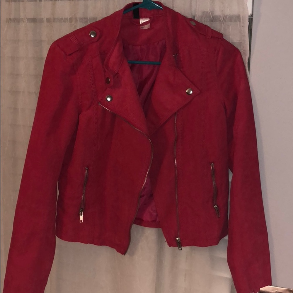 Hot Pink Faux Suede Moto Jacket H&M